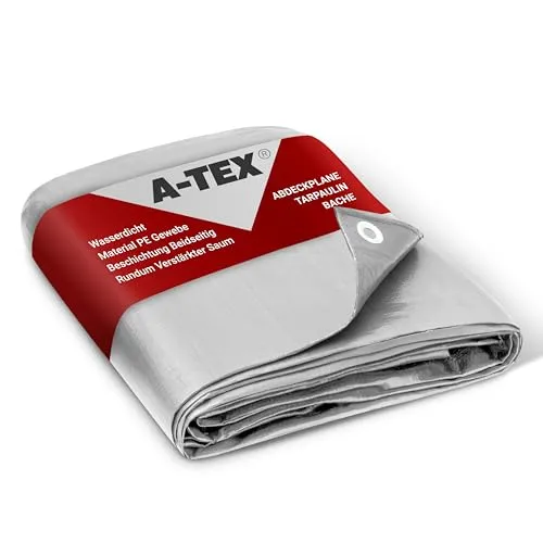 A-TEX® Abdeckplane 180 g/m² (2 x 3 m Weiß) | Verschiedene Stärken, Größen und Farben wählbar | Plane mit Ösen | Gewebeplane Gartenplane Schutzplane | wasserdicht | reißfest | UV-stabilisiert