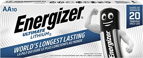 Energizer Ultimate Lithium AA Mignon Batterie 10er Pack - Batterien: Hochleistungs-Lithium-Batterien mit langer Lebensdauer, ideal für Geräte mit hohem Energiebedarf.