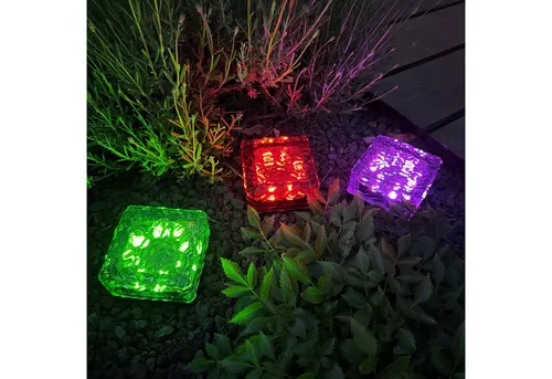 Online-Fuchs LED Solarleuchte 3 Steine aus Glas mit LED-Beleuchtung - Gartendeko, Balkon, Terrasse, 8 LED´s, Warmweiß, Farbwechsel oder Farbstop, Solarlampen für den Außenbereich