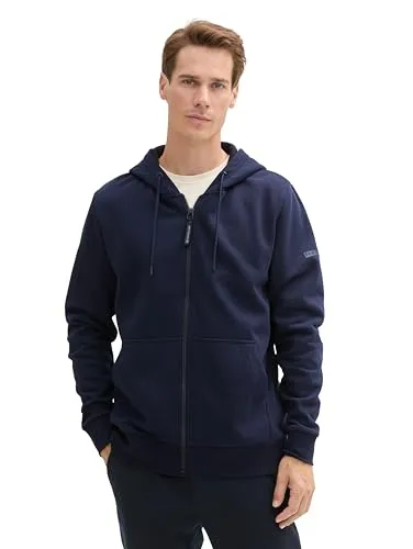 Kapuzensweatjacke TOM TAILOR für Herren, Gr. M, blau - Herren-Sweatjacke in sky captain blue, Po-bedeckend, mit Kängurutasche und dehnbarem, weichem Material für höchsten Tragekomfort.