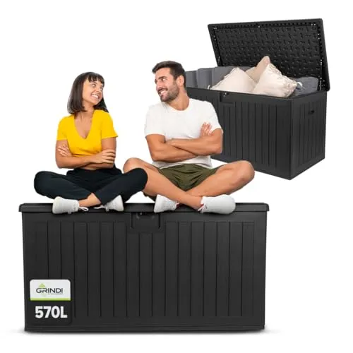 Grindi - Gartenbox 570 L - Auflagenbox wasserdicht Treelin I - Aufbewahrungsbox mit Deckel Garten - Kissenbox Outdoor wasserdicht - Geräteschuppen - Balkonmöbel - Gartenmöbel - Garten Zubehör
