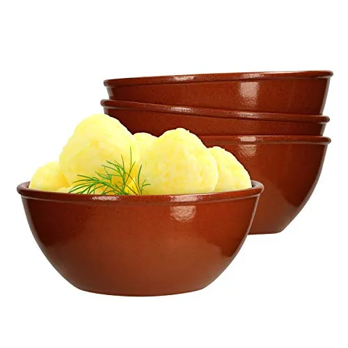 MamboCat Servierschale 4er Set - Braune Tonschalen 18cm, glasiert - Servierschalen aus handgearbeitetem Steingut, ideal für Brunch, Buffet und mehr. Jedes Stück ist ein Unikat mit exzellenter Wärmeverteilung und Fettabsorption.