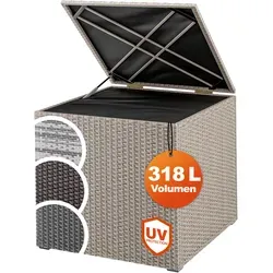 Casaria Auflagenbox 318 L - Wasserdicht mit Gasdruckfeder - Robuste Auflagenbox für Gartenmöbel mit 318 l Stauraum. Wetterfestes Polyrattan und einfacher Zugang dank Gasdruckfeder. Ideal für Balkon, Garten oder Terrasse.