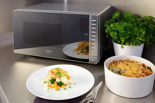 Caso Design Mikrowelle SMG 20 - 2-in-1 mit Grillfunktion - Mikrowelle und Grill in einem, 800W Mikrowellenleistung, 1000W Grill, 20L Garraum mit Edelstahl und Glasdrehteller, 8 Automatik-Kochprogramme für vielseitiges Kochen.