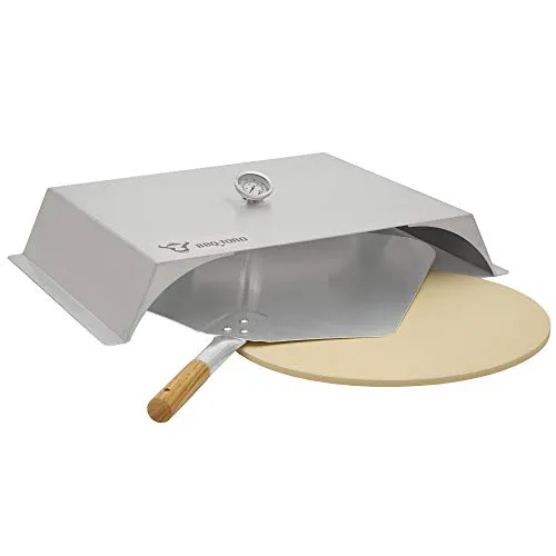 BBQ-Toro Edelstahl Pizzaaufsatz für Gas- und andere Grills - Grillzubehör für Pizza-Liebhaber: Verwandeln Sie Ihren Grill in einen Pizzaofen mit gleichmäßiger Hitzeverteilung und integriertem Thermometer für perfekte Ergebnisse.