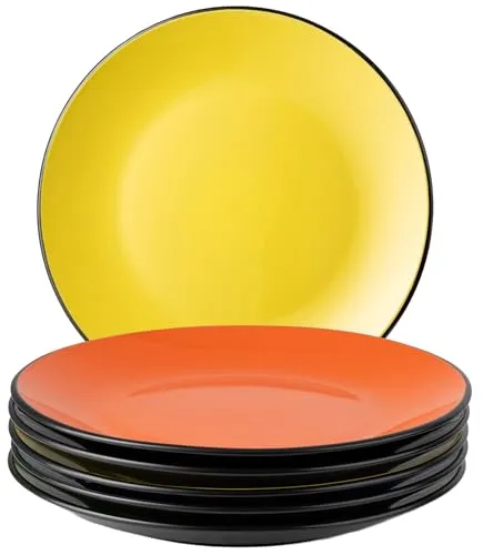 MIAMIO 6-teiliges Teller-Set aus Steingut – Le Papillon Kollektion - Hochwertiges Steingut Teller-Set in edlem Design. 6 Teller in kräftigen Farben, ideal für den täglichen Gebrauch und besondere Anlässe. Mikrowellen- und spülmaschinenfest für einfache Pflege.