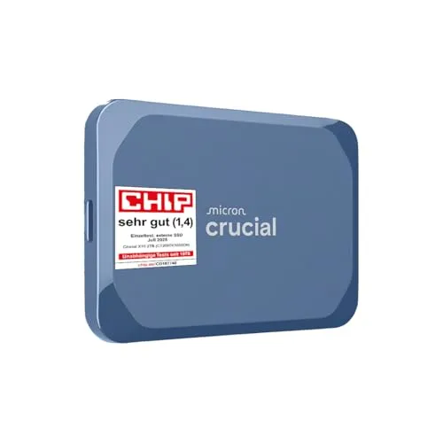 Crucial X10 1TB Externe SSD Festplatte - Externe Festplatte mit bis zu 2.100MB/s, IP65 wasser- und staubgeschützt, ideal für Mac, PC, Smartphone und Spielkonsole.