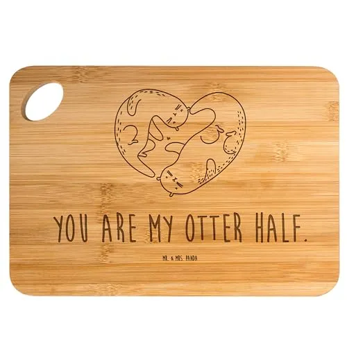 Mr. & Mrs. Panda Schneidebrett Otter Herz - Geschenk, Seeotter, Holzbrett, Hackbrett, Frühstücksbrettchen, Love You, Küchenbrett, Liebe, Schneidbrett Küche