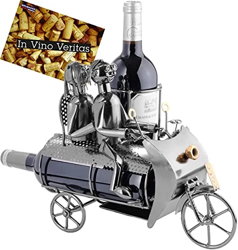 BRUBAKER Flaschenhalter Paar auf Motorrad mit Beiwagen - Flaschenkörbe & -ständer, originelle Metall-Skulptur für Motorrad-Paare, ideal als Geschenk für besondere Anlässe.