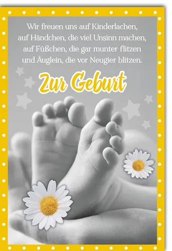 Geburt - Baby - Glückwunschkarte im Format 11,5 x 17 cm - Babyfüßchen s/w