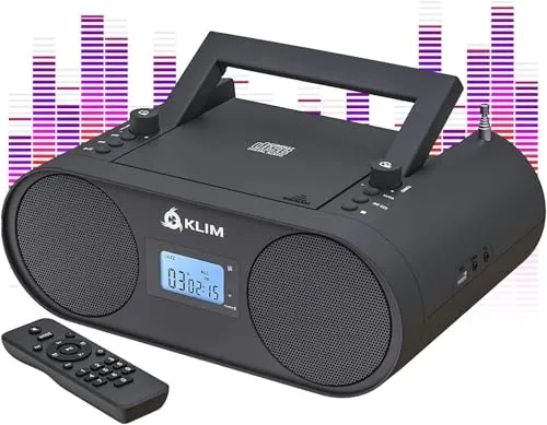 KLIM Boombox B4 - Tragbares Radio mit CD Player, MP3, Bluetooth und USB, wiederaufladbarer Akku und Fernbedienung für mühelosen Musikgenuss