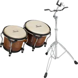 XDrum Bongos Pro Tobacco Set mit Ständer - Zubehör für Schlaginstrumente, hochwertige Bongos mit Naturfellen und professionellem Stimmsystem, inklusive verchromtem XDrum Bongo-Ständer Pro für optimalen Klang.