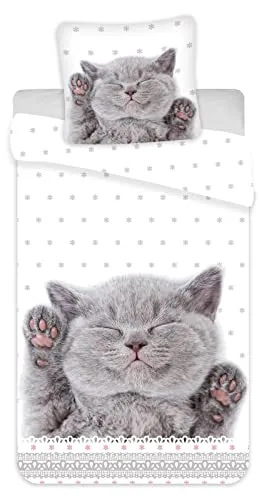 rainbowFUN.de Kinder-Bettwäsche mit Katzen-Baby 135x200 80x80 - Bettwaren-Set für Kinder aus 100% Baumwolle mit hochwertigem Katzen-Design, atmungsaktiv und hautfreundlich – perfekt für süße Träume!