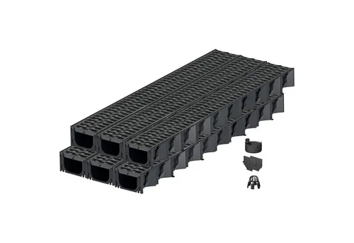 ACO Self® Hexaline 2.0 Entwässerungsrinne mit Kunststoffrost - Robuste Entwässerungsrinne mit rutschhemmendem Microgrip, ideal für den sicheren Einsatz im Außenbereich, inkl. Zubehör-Set.