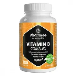 Vitamaze VITAMIN B-Complex hochdosiert vegan - Nahrungsergänzungsmittel für Energie und geistige Leistung, hochdosiert und 100% vegan, unterstützt das Nervensystem und reduziert Müdigkeit.