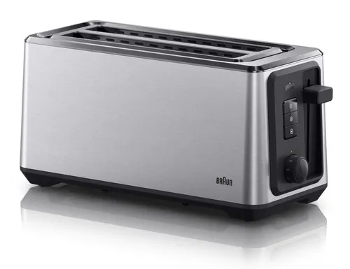 Braun Toaster HT 5220 BK - Edelstahl-Toaster mit 1470 W, bietet Aufwärm-, Abbruch- und Auftaufunktion für perfektes Toasten. Ideal für jede Küche!