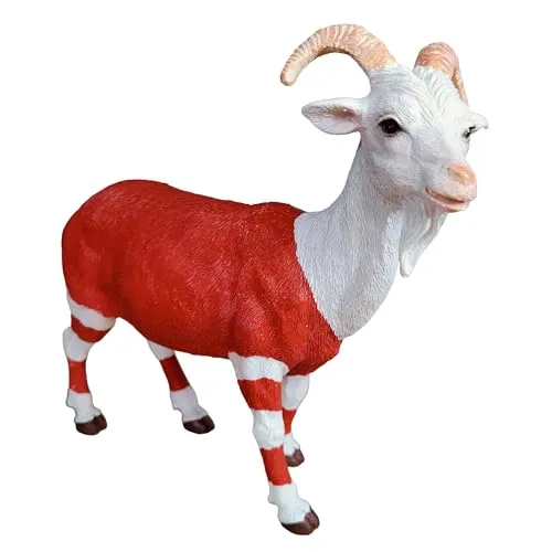 colourliving Ziegenbock Figur „Bruce“ – realistische Ziegenfigur, handbemalt, Gartenfigur Ziege für innen & außen, Zwei Größen (groß & klein), DREI Farben (Rot-Weiß, Klein)