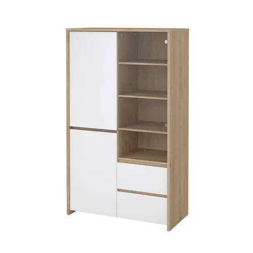 Vitrine Neirone, weiß - Moderne Hochglanzoberfläche - Vitrine in Weiß mit modernem Design, bietet viel Stauraum hinter drei Türen und sechs variablen Böden. Ideal für stilvolle Einrichtung und optimalen Platz.