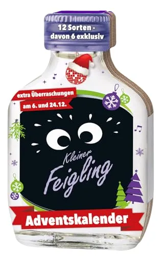 Kleiner Feigling Adventskalender (24 x 20 ml) – 12 Sorten & 5 exklusive Geschmacksvarianten - Adventskalender mit Speisen & Getränken – Freut euch auf 24 Tage voller fruchtiger Überraschungen mit exklusiven Geschmacksrichtungen, ideal für eine fröhliche Weihnachtszeit!