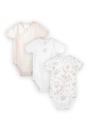 Stellou & friends Baby Body, 100% Bio-Baumwoll Wickelbody 3er MultiSet, kuschelweiche und hochwertige Kinder Kleidung für Jungs und Mädchen, Kurzarm -body,french-toile-baby-pink-74/80