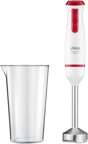Ufesa Pulsar Delux Elektrischer Stabmixer mit Edelstahlsockel - Stabmixer, 600 W Leistung mit Turbofunktion, ideal für Smoothies und Cremes. Ergonomischer Griff und abnehmbarer Edelstahlfuß für einfache Reinigung. Inklusive 600 ml BPA-freiem Messbecher.