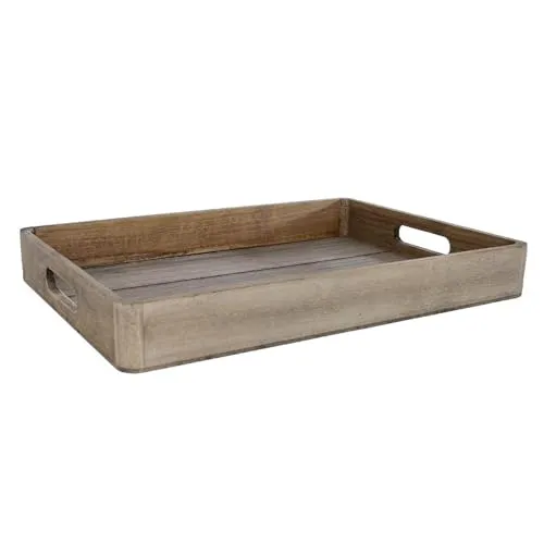 MACOSA VM060290 Holztablett Grau 36 cm Holz rechteckig mit Griffen Tablett Dekotablett Tisch-Dekoration Kerzenteller Servierplatte Obsttablett Wohn-Accessoire modern
