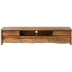 TV-Board Sheesham 220x45x50 natur lackiert - PURE SHEESHAM - Massives TV-Board aus Sheesham-Holz mit edler Baumkante. Flexibles Verstauen durch Fächer und Schubladen. Stilvoll sandgestrahlt für einzigartiges Finish und praktischem Kabeldurchlass. Entdecken Sie auch die weiteren Möbel der Serie!