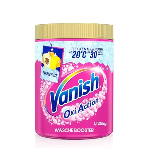 Vanish Oxi Action Fleckentferner Pink Pulver 1125 g - Fleckenbehandlung mit Aktiv-Sauerstoff für schonende Reinigung. Ideal gegen Lebensmittel-, Stärke- und Erd-Flecken, sorgt für strahlend saubere Wäsche.