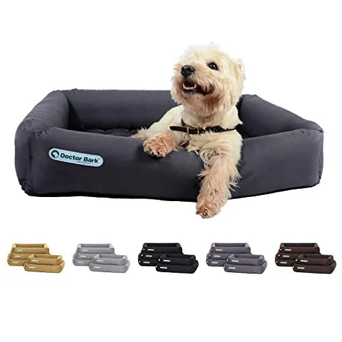 Doctor Bark - Hundebett orthopädisch, waschbar bis 95°C, geruchsfrei & hygienisch, kuscheliger Hundekorb (M - 80x70 cm, grau)