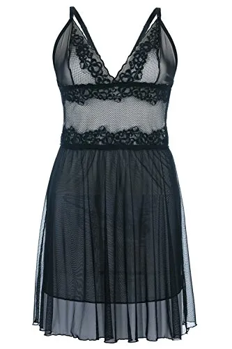 Andalea Schwarzes Tüll Chemise mit Spitze für Damen XXL Plus Size - Elegantes schwarzes Negligee aus Tüll und Spitze, ideal für besondere Anlässe oder entspannte Abende. Komfortable Passform in XXL für unbeschwerte Stunden.