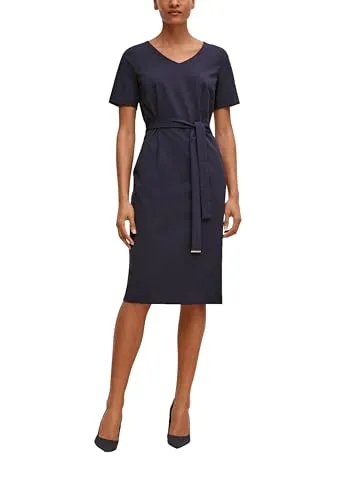 comma Kleid im Slim Fit - Elegantes Freizeitkleid für Damen, taillierte Passform mit V-Ausschnitt und Stoffgürtel, ideal für besondere Anlässe oder den Alltag.