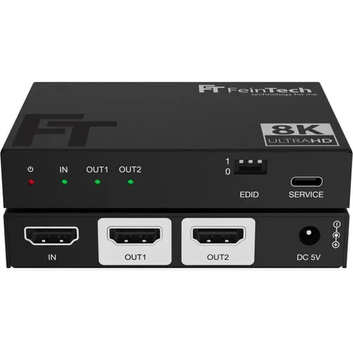 FeinTech SP210 HDMI 2.1 Splitter 1 In 2 Out - Video Umschaltpulte: Verteilt 4K 120Hz Signale auf 2 Displays, unterstützt HDR und Dolby Vision für beeindruckende Bildqualität.