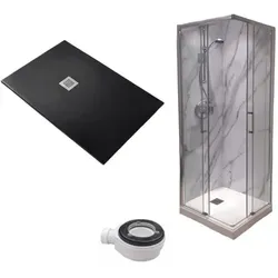 Duschwanne 65x90 cm Vulcano Line Slim Schwarz mit Duschkabine 65x90 cm - Elegante Duschwanne 65x90 cm aus hochwertigem Harz-Marmor-Verbund + moderne Duschkabine mit klaren Sicherheitsglas. Ideal für stilvolle, barrierearme Bäder. Rutschfest und pflegeleicht – für höchsten Komfort im Bad.