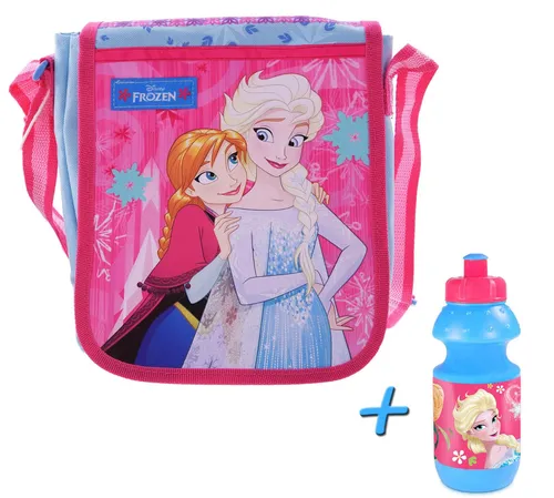 Frozen Die Eiskönigin Schultertasche "Play it cool" mit Trinkflasche - Stylische Messengertasche aus robustem Polyester im Eiskönigin-Design, inklusive praktischer 400ml Trinkflasche für unterwegs.