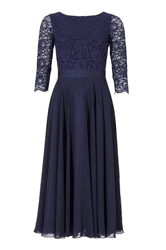 SWING Maxikleid aus Spitze und Chiffon - Eleganter Freizeitlook - Kleider: Stilvolles Maxikleid mit U-Boot-Kragen und Taillenbund, perfekt für Freizeit-Anlässe mit luxuriösem Tragegefühl.