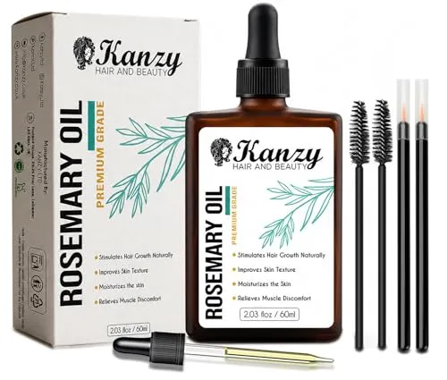 Kanzy Rosmarinöl für Haare 60ml Diluted Reines Rosmarin öl für Körper, Bart, Augenbrauen, Wimpern & Haarwachstum Sowie zur Behandlung von Juckender Kopfhaut und Haarausfall bei Frauen/Männern