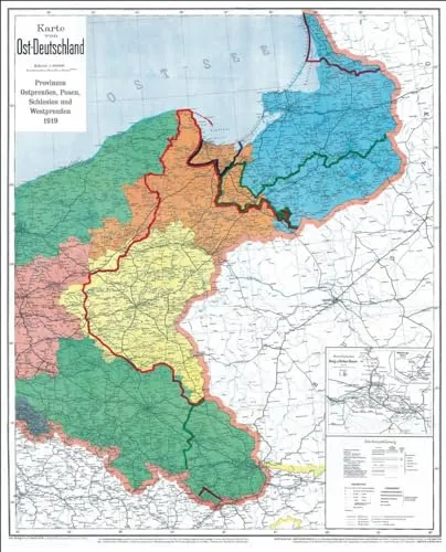 Historische Karte: Deutsches Reich - Ostpreußen, Westpreußen, Posen & Schlesien - Freizeit, Haus & Garten - Detaillierte gerollte Karte von Ost-Deutschland nach dem Versailler Vertrag, ideal für Geschichtsinteressierte und Sammler.