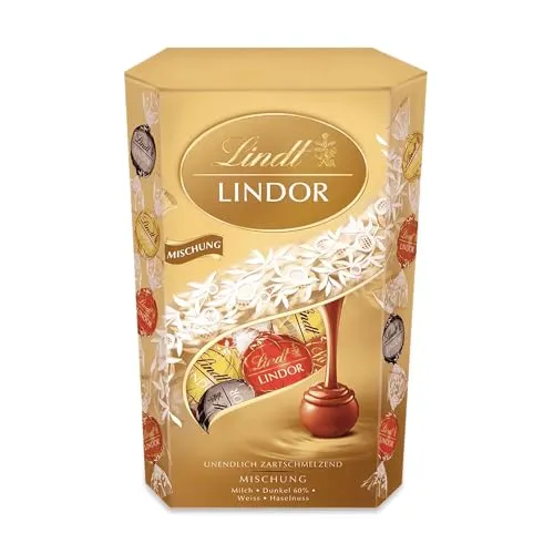 Lindt Schokolade LINDOR Kugeln Mischung | 500 g | ca. 40 mit zartschmelzender Füllung (Vollmilch, Weiß, Dark und Haselnuss) im süßen Cornet | Pralinen | Schokoladen Geschenk