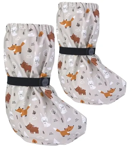 HECKBO Baby Regenfüßlinge Waldtiere mit Vlies – 3–18 Monate – wasserdichte Outdoor Matsch-Schuhe passend über warme Lauflernschuhe Winter