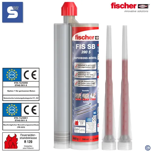 fischer FIS SB 390 S Superbond-Mörtel | Hochleistungs-Injektionsmörtel - Mörtel, Putz, Zement & Gips – Temperaturbeständig von -40°C bis +150°C, ideal für anspruchsvolle Anwendungen mit ETA-Zulassung.