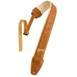 Gibson Montana Comfort Strap - Premium Gitarrengurt aus echtem Sattelleder mit 1/2'' Polsterung, ideal für komfortables Spielen, kunstvoll bestickt mit ikonischen Gibson Motiven, Länge: 109-140 cm, Farbe: Braun.