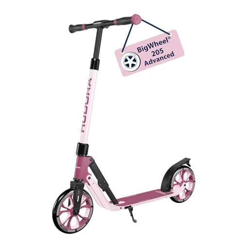 Hudora Cityroller BigWheel 205 Advanced - Einklappbarer Aluminium Kick-Scooter für Kinder, Jugendliche und Erwachsene bis 100 kg, höhenverstellbar und komfortabel in Rosa