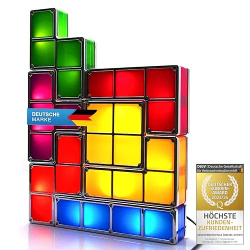 GOODS+GADGETS Tetris Lampe - Stapelbare LED Tischleuchte im Retro-Design, kreative Kombinationen für individuelles Stimmungslicht