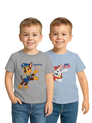 Paw Patrol T-Shirt für Jungen Oberteil Kinder Shirt kurzärmlig Blau/Grau (2er Pack) (DE/NL/SE/PL, Numerisch, 98, 104, Regular)