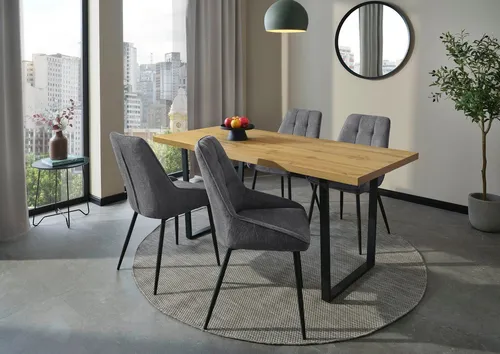 Jockenhöfer Gruppe Essgruppe ROGER, 5-tlg. Set mit Esstisch und 4 Stühlen - Die moderne Essgruppe »ROGER« vereint stilvolles Design und hohen Komfort. Der 160 cm große Tisch mit Wildeiche-Oberfläche und die bequemen Stühle im Webstoff sorgen für ein einladendes Ambiente in deinem Essbereich.