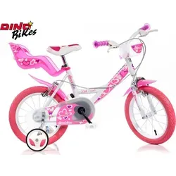 Zoll Kinderfahrrad Mädchenfahrrad Dino Bikes 144RN - Weiß 14 Zoll - Kinderfahrrad für Mädchen von 3-5 Jahren, ideal für Radfahranfänger. Mit abnehmbaren Stützrädern, geschlossenem Kettenkasten und Zubehör wie Puppensitz und Korb für unvergessliche Ausflüge!