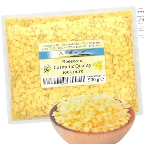 ActiveTimeLife® Bienenwachs Pastillen gelb | Premium | 900 g ideal für Kosmetik Kerzen Cremes Salben Seifen Wachstücher - Nachfüllpack
