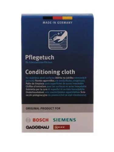 Bosch Edelstahl Pflege- und Reinigungstücher (5 Stück) für Kaffee- und Espressomaschinen - Original Reinigungstücher für Edelstahl, kompatibel mit Bosch, Siemens, Neff, Gaggenau und Thermador. Effektive und schonende Reinigung für strahlenden Glanz.