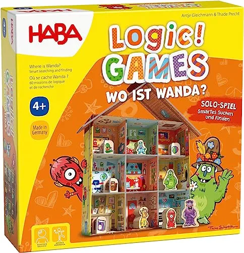 HABA Logic! Games - Wo ist Wanda? - Gesellschaftsspiel für Kinder ab 4 Jahren, fördert kreatives Denken und Konzentration mit 60 herausfordernden Aufgaben und 3D Monsterhaus.