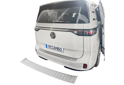 RECAMBO Ladekantenschutz für VW ID BUZZ - Exklusiver Stoßstangenschutz - Abdeckblenden: Hochwertiger V2A Edelstahl schützt den Ladebereich vor Kratzern und verleiht Ihrem Fahrzeug eine edle Optik. 100% passgenau dank 3D-Passform und einfache Montage mit Spezialklebeband.